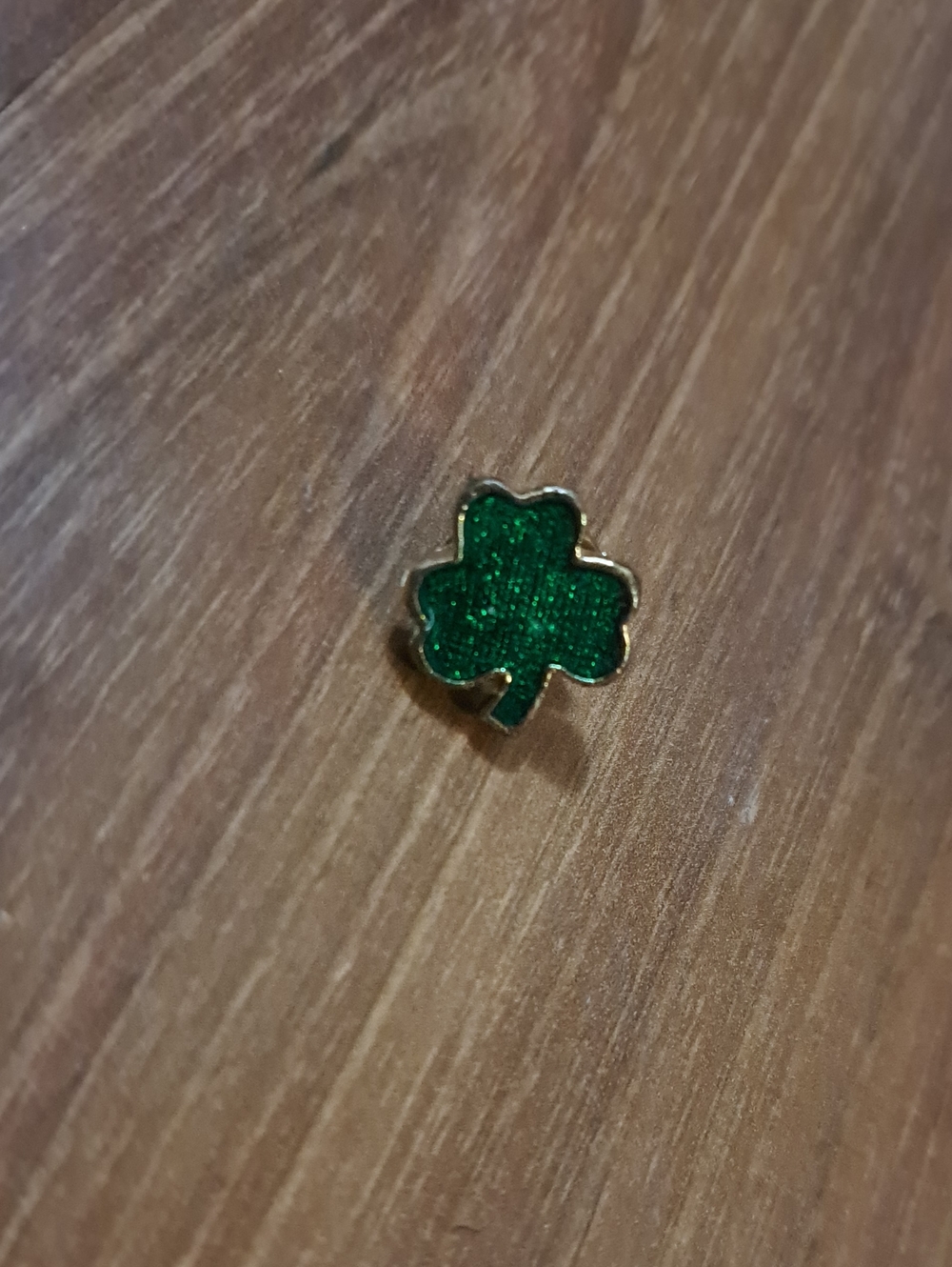Green Glitter Shamrock Lapel Pin with Gold Trim